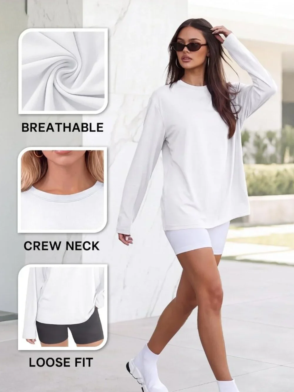Oversized Long Sleeve Workout Tops for Women - 3 Pack Loose Fit Casual Shirts